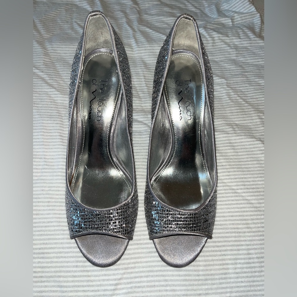 Silver glitter heels